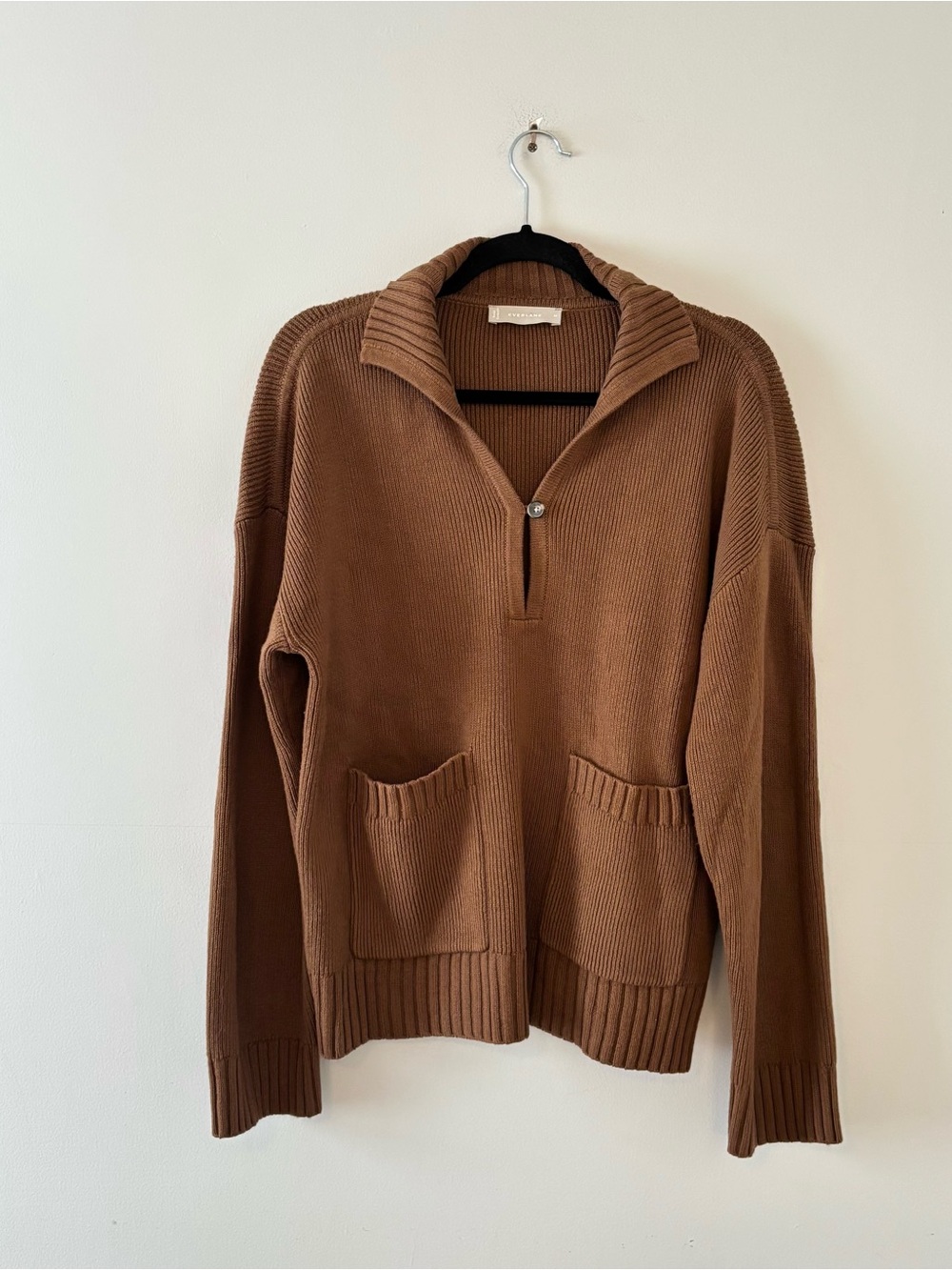 Everlane Mariner Sweater Wool Pullover Chunky Knit Ribbed Trim Button-Front
